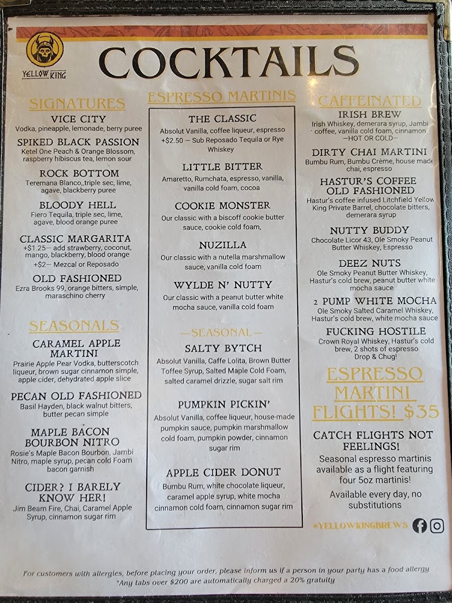 Menu Yellow King Brews-1
