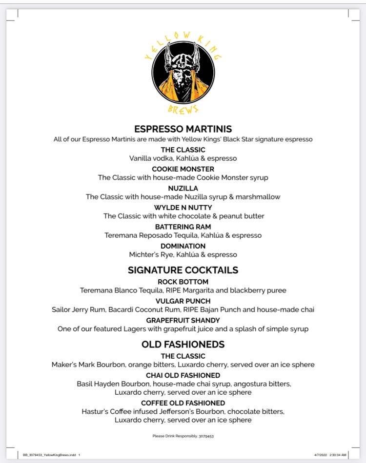 Menu Yellow King Brews-8